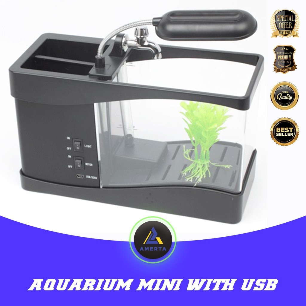 Aquarium Mini Fish Tank with Running Water EECOO USB Desktop