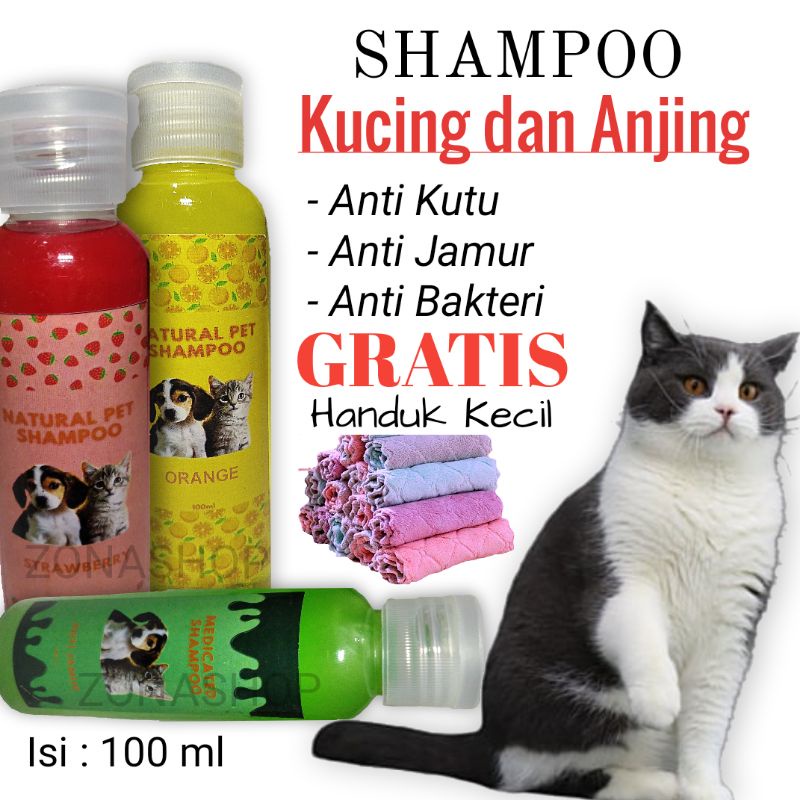 Shampoo Kucing Anjing Kelinci 100ml Gratis Handuk Shampo Anti Kutu perawatan Bulu Kucing Anti Bakteri Wangi Tahan Lama Sabun Cair Kucing