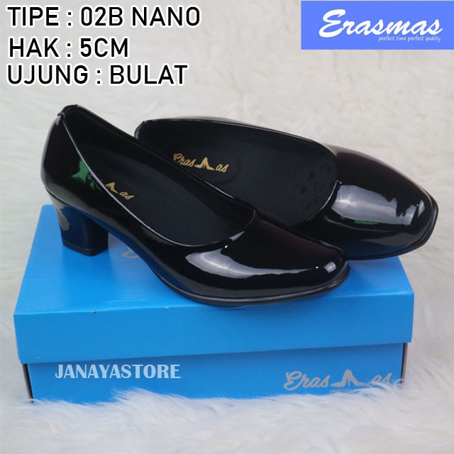 Sepatu Dinas PDH Kantor Bulat 02B Erasmas Persit Bhayangkari Polwan PNS Hak 5cm