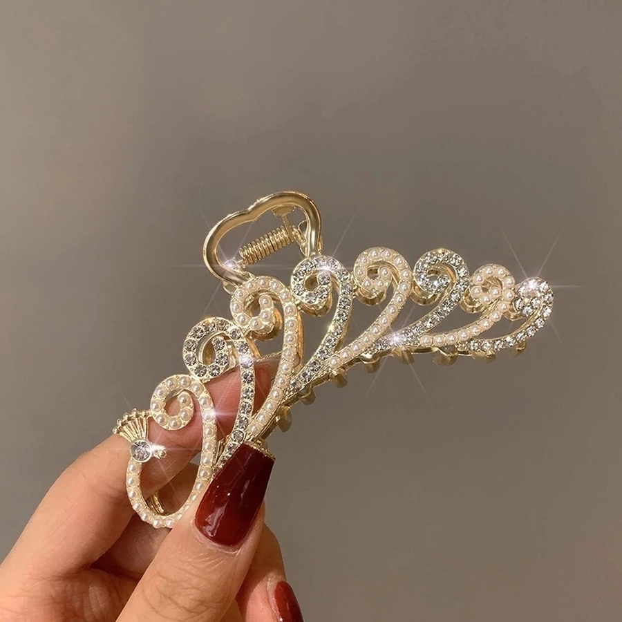 Jepit Rambut Bahan Alloy Aksen Mutiara Dan Kristal Ukuran 10.5cm Gaya Korea Untuk Wanita