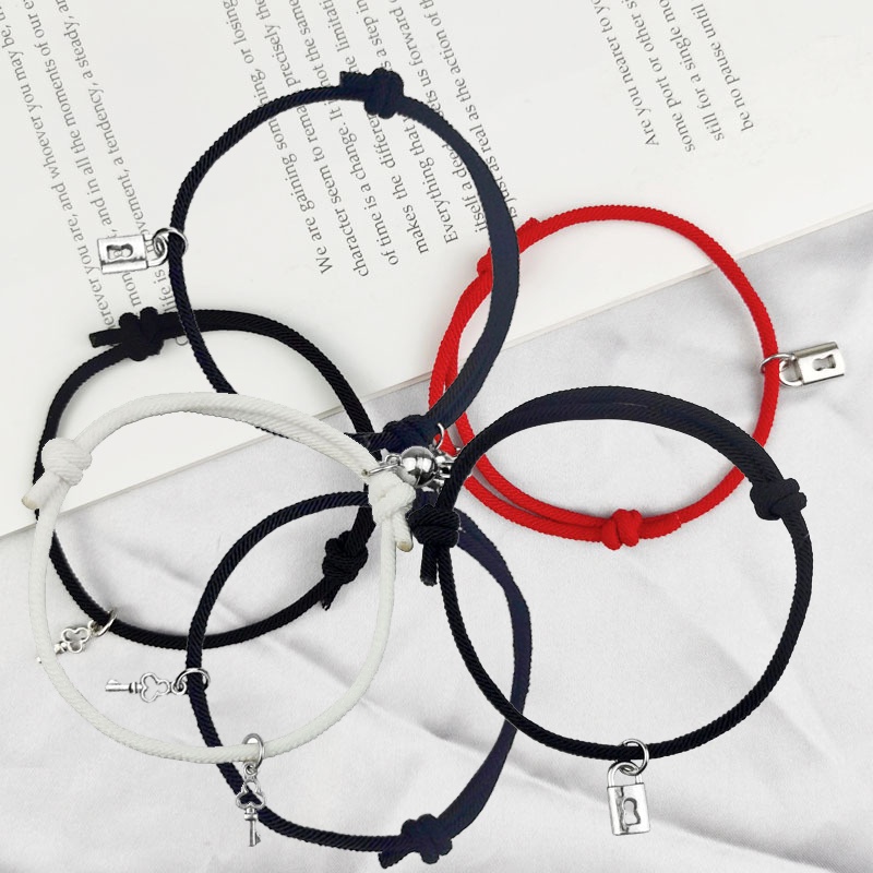 COD❤2 Pcs/set Baru Magnetik Beberapa Gelang Kunci Kunci Tali Tangan Pacar Dikepang Gelang Hari Valentine Hadiah Aone