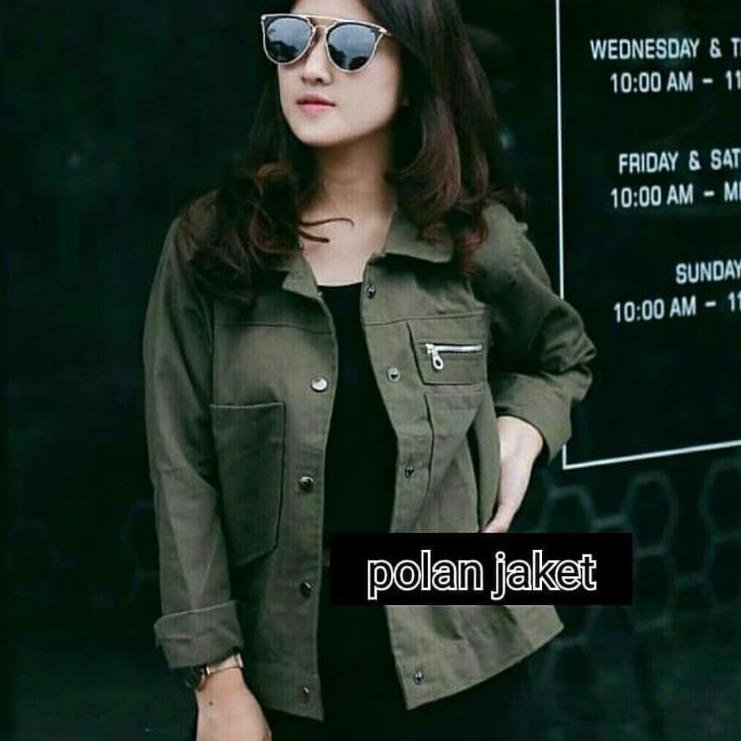 Jaket polan wanita/jaket polan kekinian/jaket canvas wanita/pocket zippy/jaket kerah wanita/ jaket c