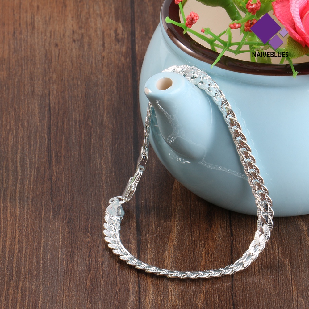 Naiveblue Gelang Tangan Rantai Flat Warna Silver Untuk Pria
