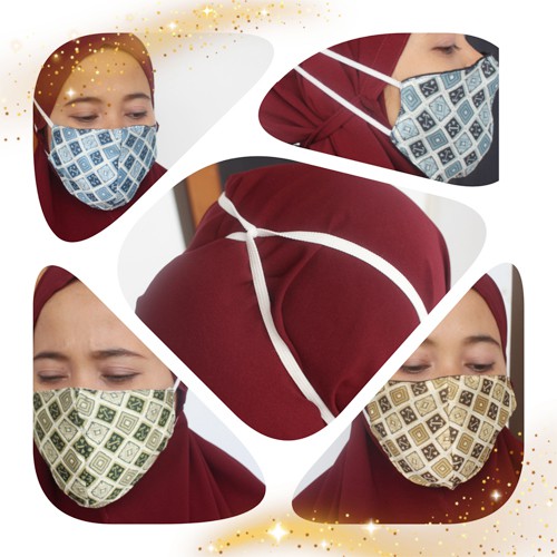Ready Masker Kotak Batik Hijab Headloop 2 lapis /freeplastik /Kualitas premium
