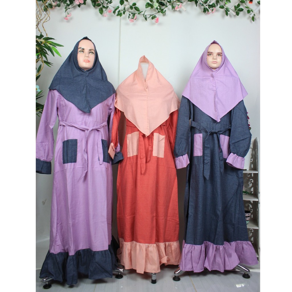 gamis anak tanggung set khimar katun adem model ulya