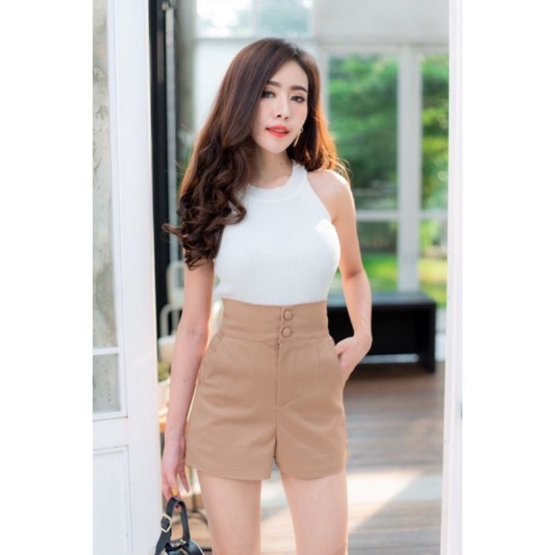 016 TON BEWRY CELANA PENDEK MODEL  HIGHWAIST KANCING 2 ZIPPER DEPAN IMPORT Best seller short pants wanita