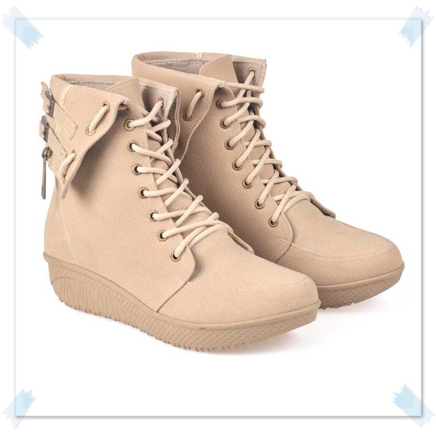 Sepatu Boots Kasul Wanita Kualitas Premium Sintetis Cream