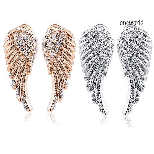 OW@ Women's 9K Gold Plated Angel Wings Crystal Ear Studs Luxury Earrings Jewelry