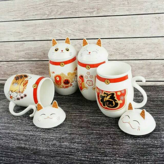 Cangkir Lucky cat / mug unik / hiasan / mug unik kucing keberuntungan /manekineko