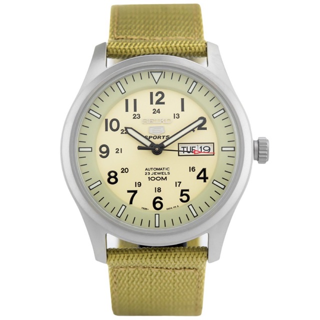 Seiko 5 Sport SNZG07k1 Nylon Kanvas Cream  Automatic Pria Original