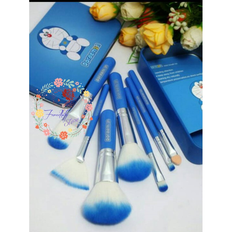 MAKE UP KUAS DORAEMON - KUAS KALENG 7 IN 1 - BRUSH SET - MAKEUP EYEBROW LIP BLUSH ON