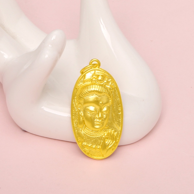 Kalung Liontin Tag Guanyin Gold plated Emas Asli Kadar 375 Gaya Bangkok Untuk Aksesoris Wanita