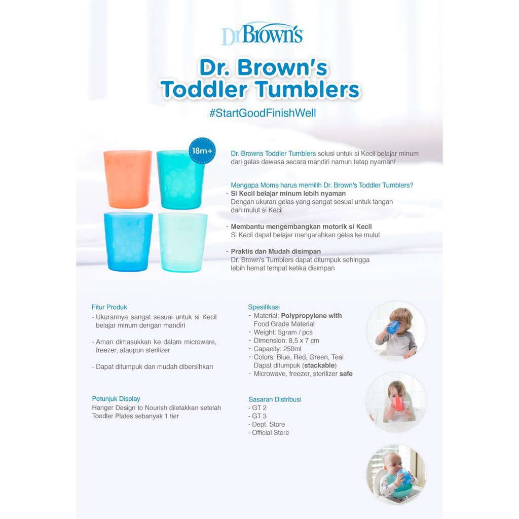 Dr.Brown's TF018 Toddler Tumblers/Gelas makan bayi isi 4 Pack