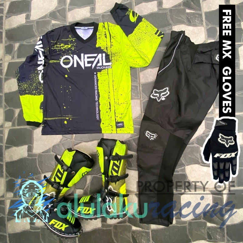 Jersey, Celana, Sarung Tangan &amp; Sepatu Fullprint with Protectors Fullset MX Trail Motocross - Paket Bundling ONCTFG070104-F41