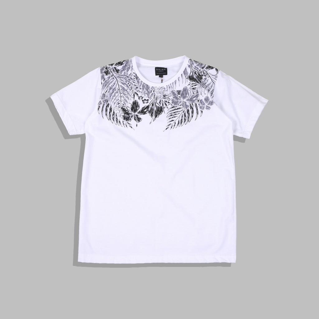 Kaos Pria Putih Motif Bunga Shine