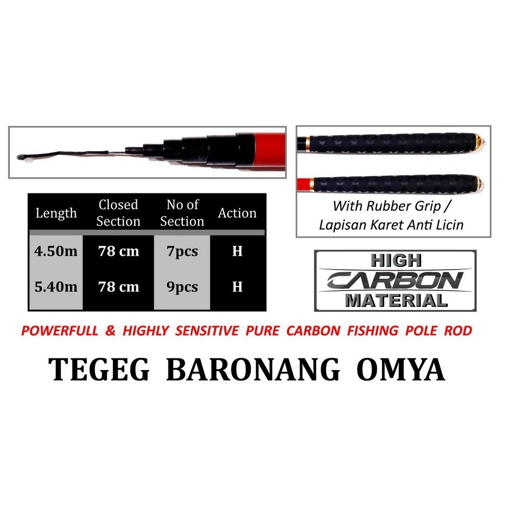 Tegeg Baronang OMYA Panjang 360/450/540 High Carbon Material Lapisan Karet Anti Licin Original