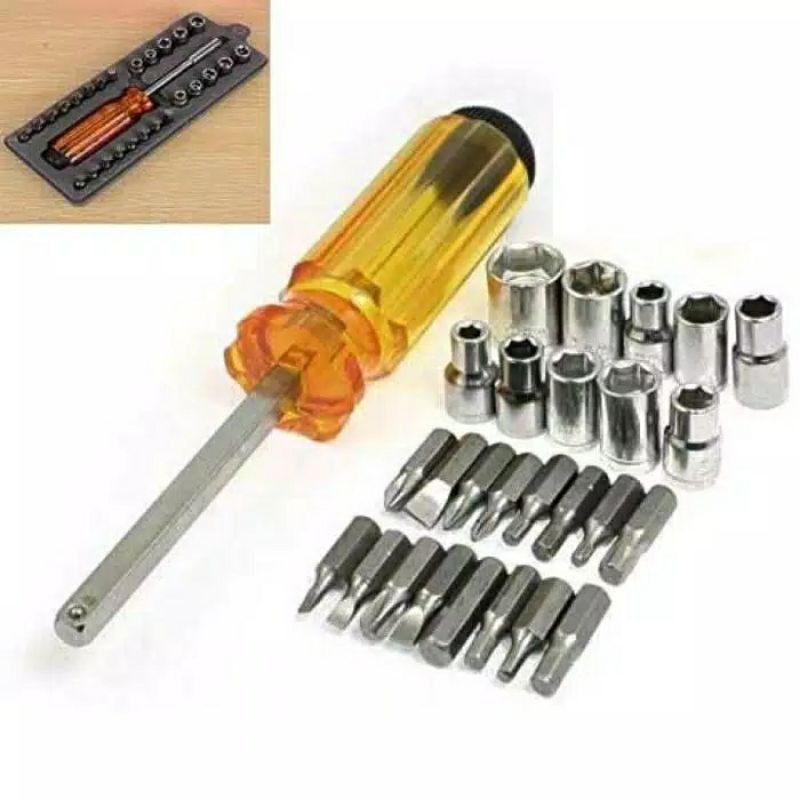 Toys - Obeng 28 in 1 Set Plus Mata Kunci Sok 28 pcs / Screwdriver Bit Set 28 pcs
