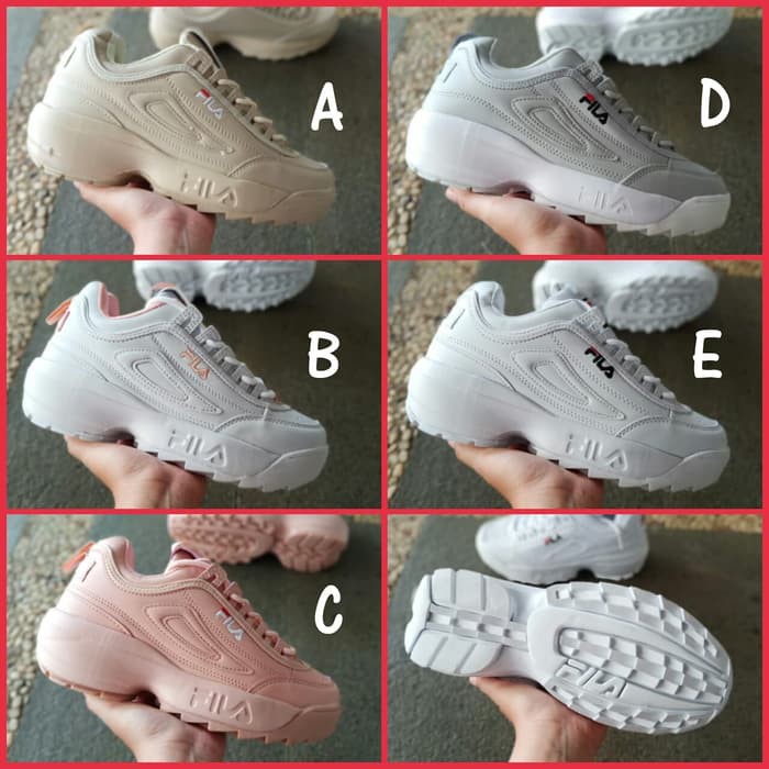 LXS171 Sepatu sneakers casual running fila disruptor II 2 PINK PUTIH cewek - Warna E- 36