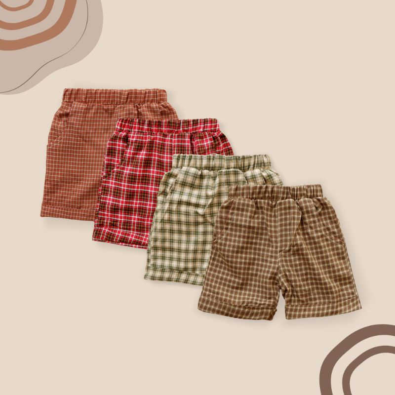 Kidfunkids Celana pendek anak bayi kotak flanel UNISEX 9bulan-5tahun HOP