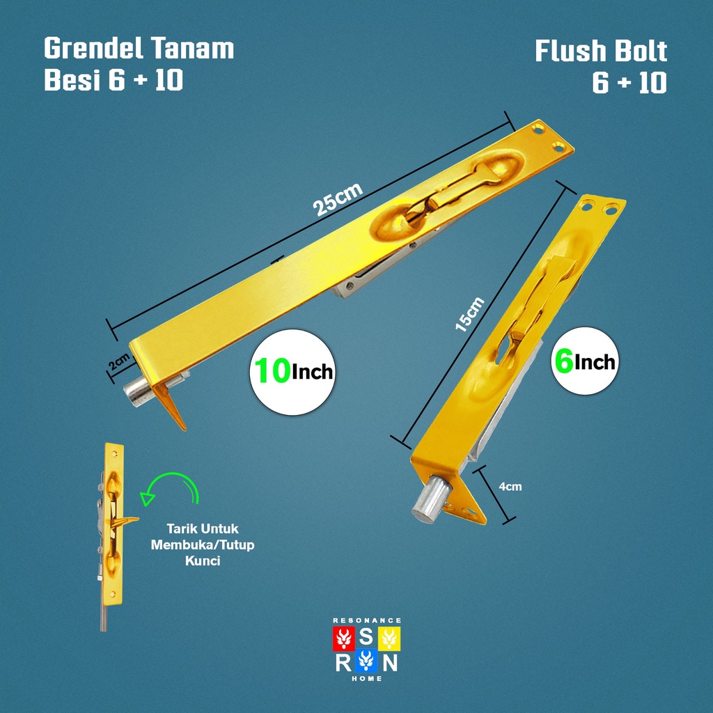 Grendel / Slot Tanam Set 6&quot;+10&quot; / Flush Bolt Resonance Home