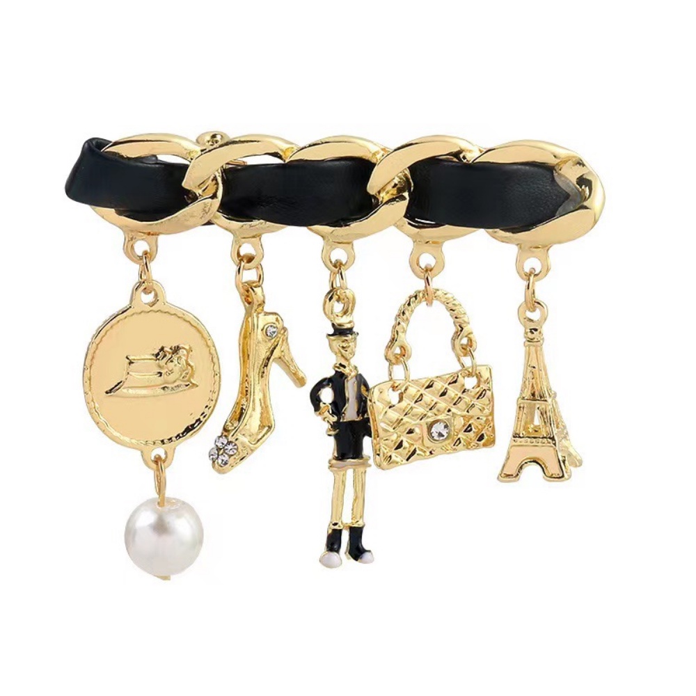 Bros Pin Korsase Bahan Logam Anti slip Motif Kartun Aksen Mutiara Gaya Retro