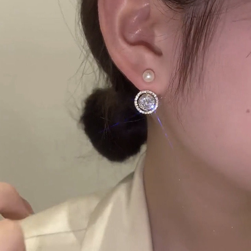 Anting Tusuk Mutiara Zircon Bulat Untuk Wanita