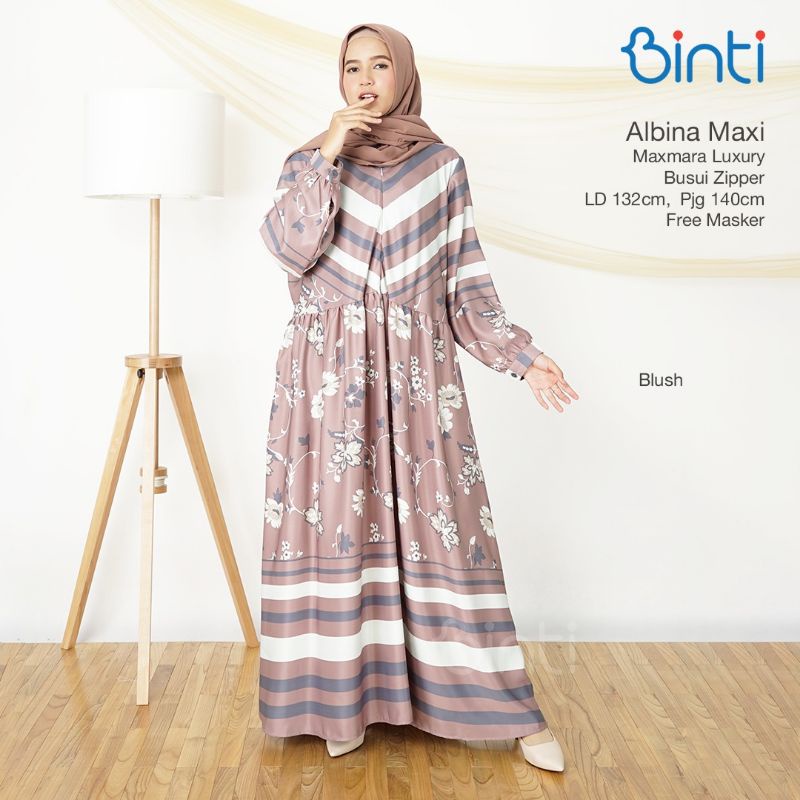 COD ORIGINAL BINTI GAMIS JUMBO ENDA FUNI ALBINA AGREA BUSUI JUMBO BIGSIZE LD 135 FIT XXXL GAMIS MUSLIM BIGSIZE MOTIF BUNGA-Albina Blush