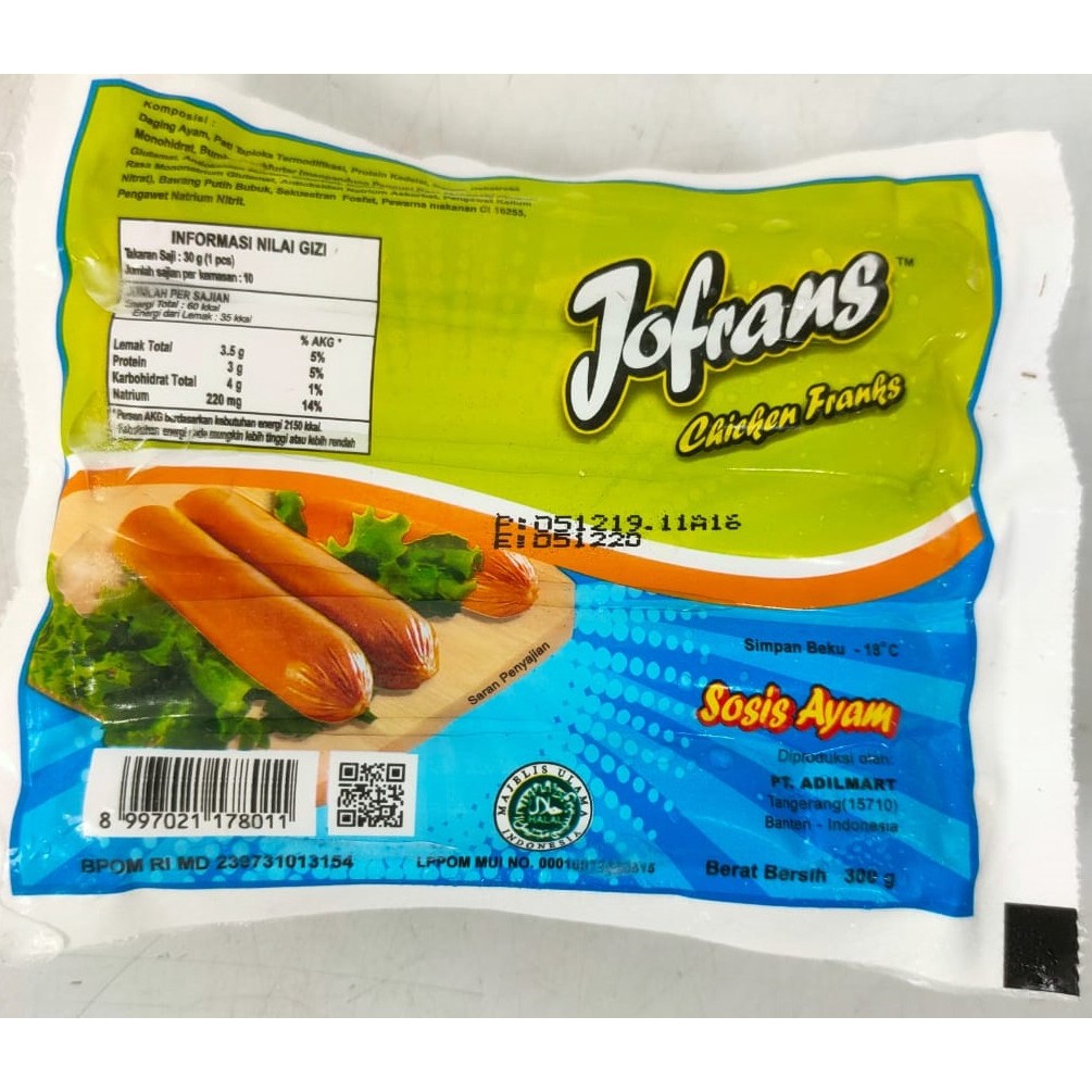 Jofrans Sosis Ayam (Chicken Franks) isi 10 berat 300gram