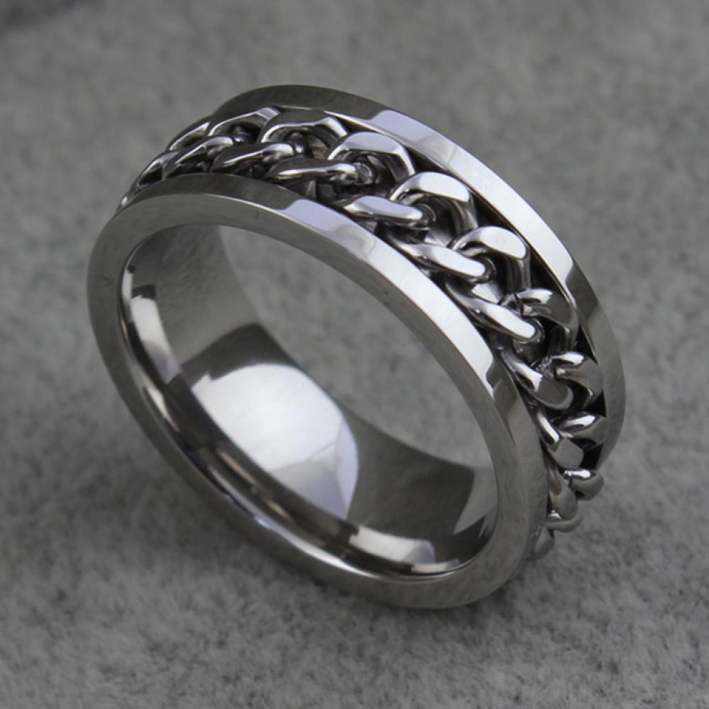 Cincin Model Rantai Putar Bahan Titanium Steel Warna Silver / Hitam / Gold Untuk Pria