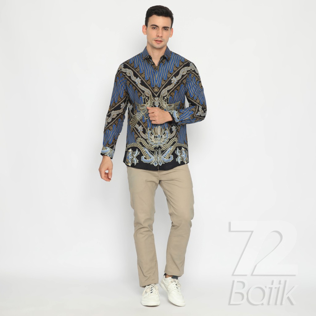 KEMEJA BATIK PRIA Artha Dobby Premium Hem Lengan Pendek Panjang Navi Blue Biru  722719 Cap 72 - Baju Kemeja Atasan Pakaian Setelan Batik Pria Cowok Laki Laki Remaja Keluarga Kantor Lengan Pendek Modern Slimfit Slim Fit Premium Kekinian