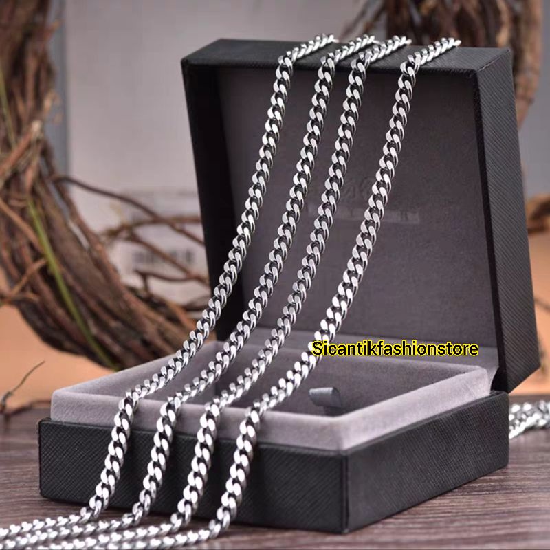 Kalung Titanium Rantai Padat 50CM Terlaris Anti Karat Selamanya Kalung Rantai Padat Silver Fashion Wanita Pria Kalung Rantai Padat Perak Silver 925