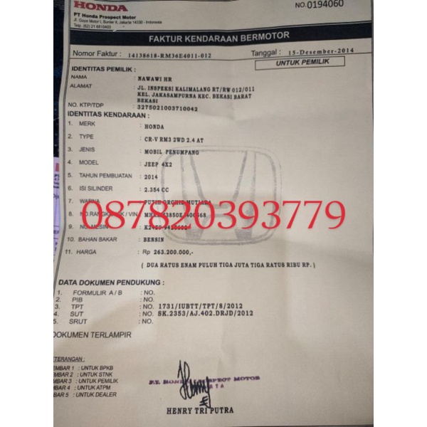 New aksesoris. faktur mobil+nik Original