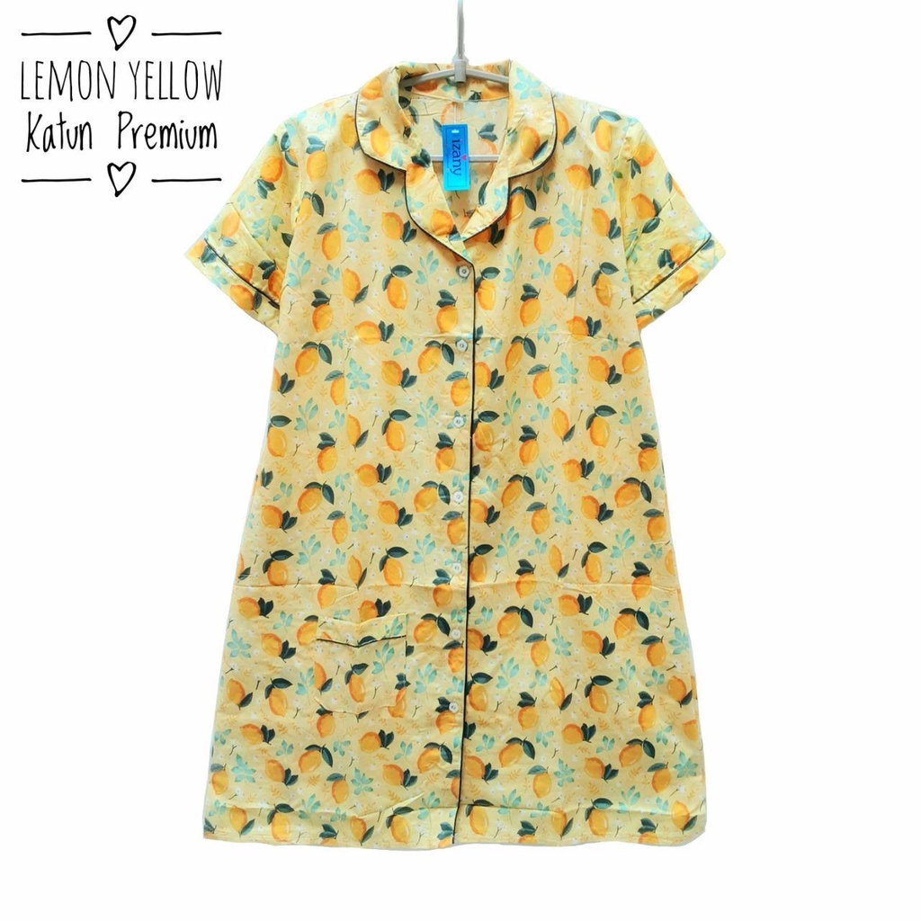 IZANY Piyama Daster All size L Katun Eropa Premium List-LEMON YELLOW