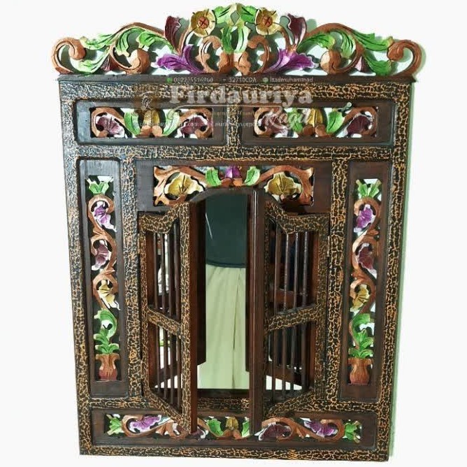 FREE ONGKIR cermin jendela tolak balak kayu jati ukir jepara asli antik warna klasik joglo krepyak