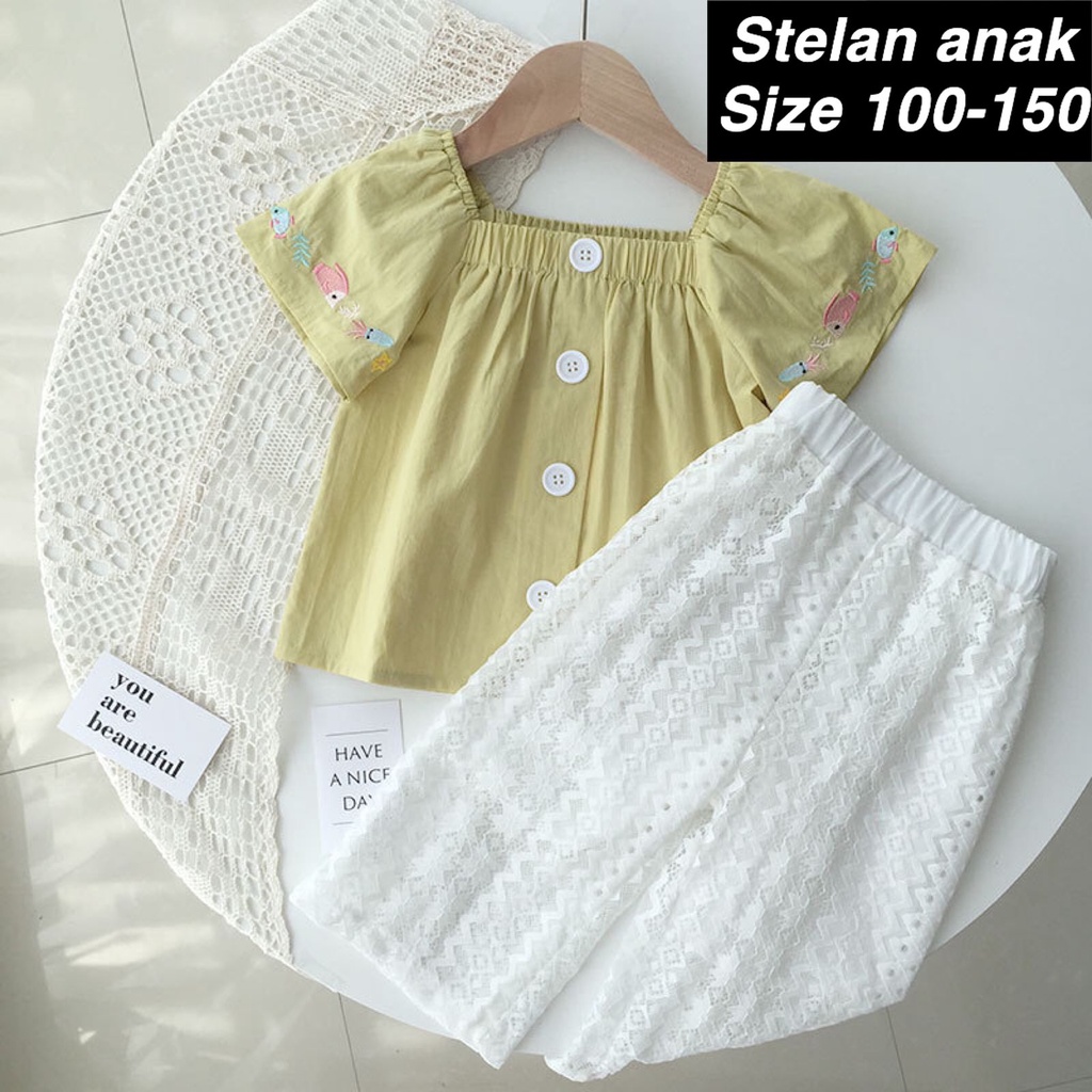 (LOLI-JKT) BS-223 SET ANAK IMPORT CEWEK KUNING RENDA SIZE 100-150