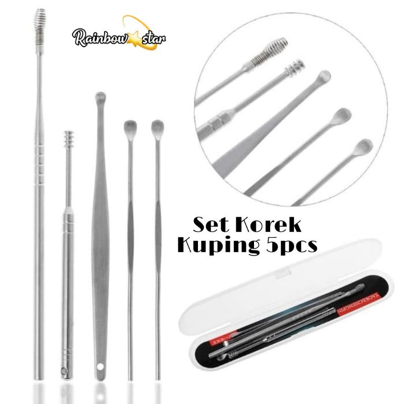 Set Korek Kuping 5pcs / Pembersih Telinga Set Stainless