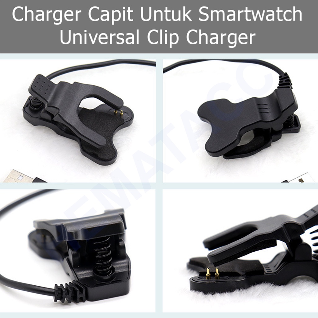 Universal Kabel Charger Smartwatch Tipe Jepit  2 Pin 3mm / 4mm / 7mm &amp; 3 Pin 6mm