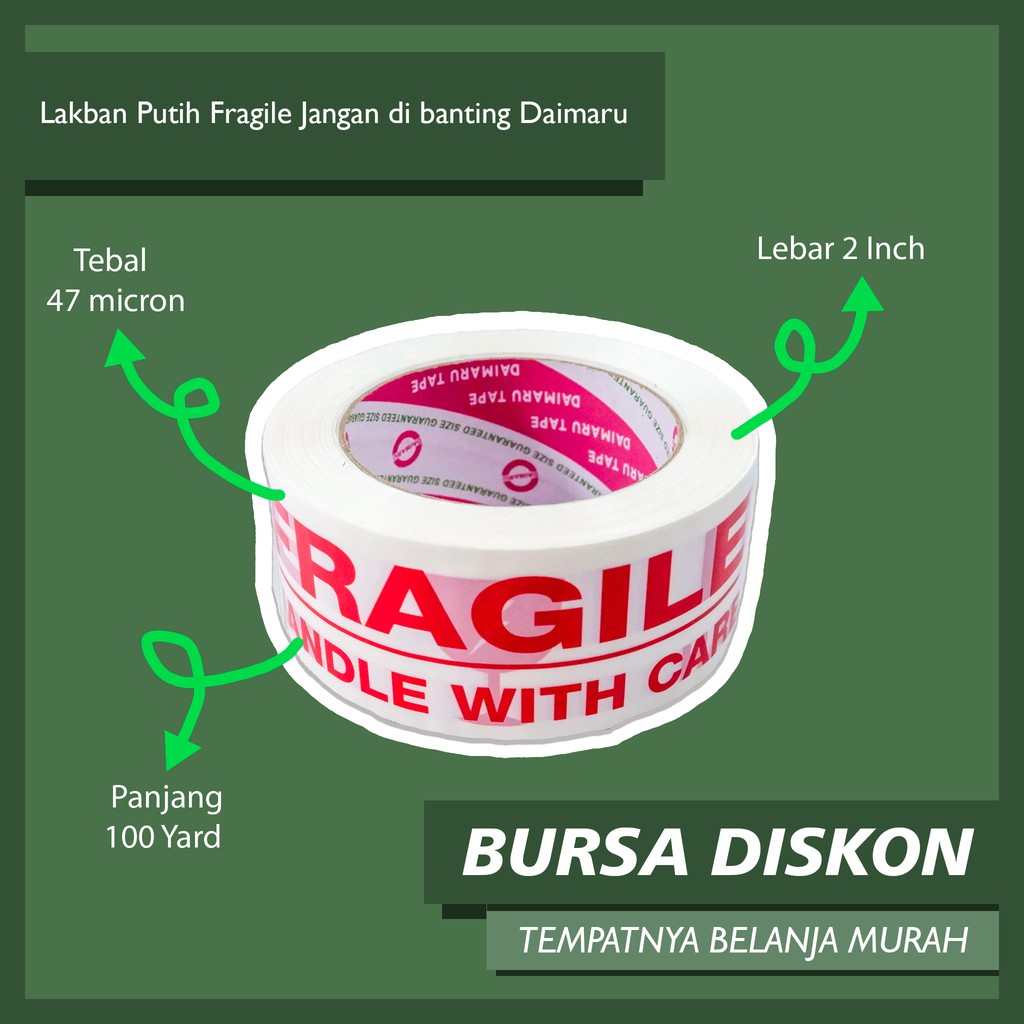 

Lakban Fragile PUTIH Daimaru dan Nanko 2 inch 5 cm Solasi Solatip Tape Jangan Dibanting
