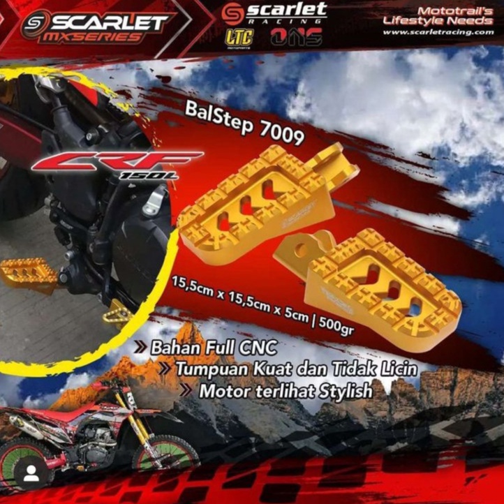 FOOTSTEP PIJAKAN KAKI DEPAN FULL CNC KLX 150 D TRACKER CRF 150 L SCARLET RACING