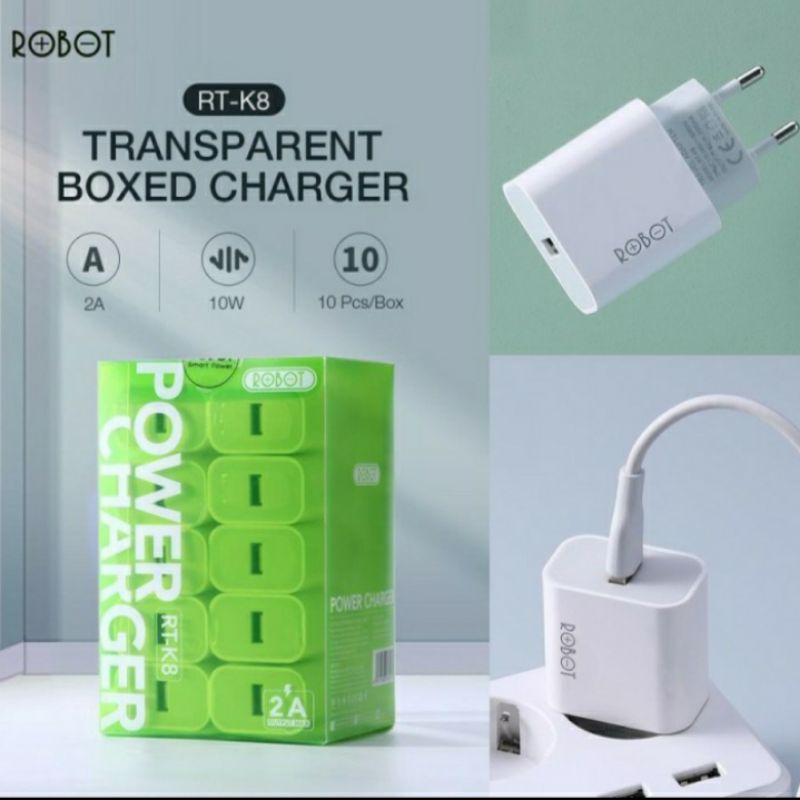 Adaptor batok kepala charger ROBOT RT-K8 single USB 10W 2A