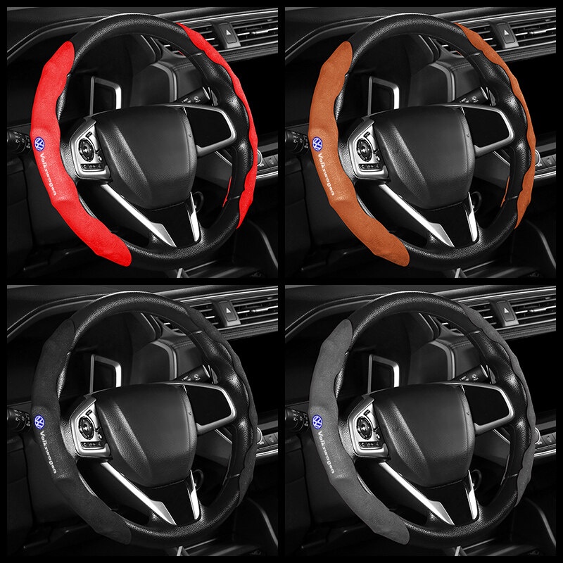 2pcs Cover Stir Mobil Bahan Suede Untuk Volkswagen VW Polo golf Passat Tiguan GTI