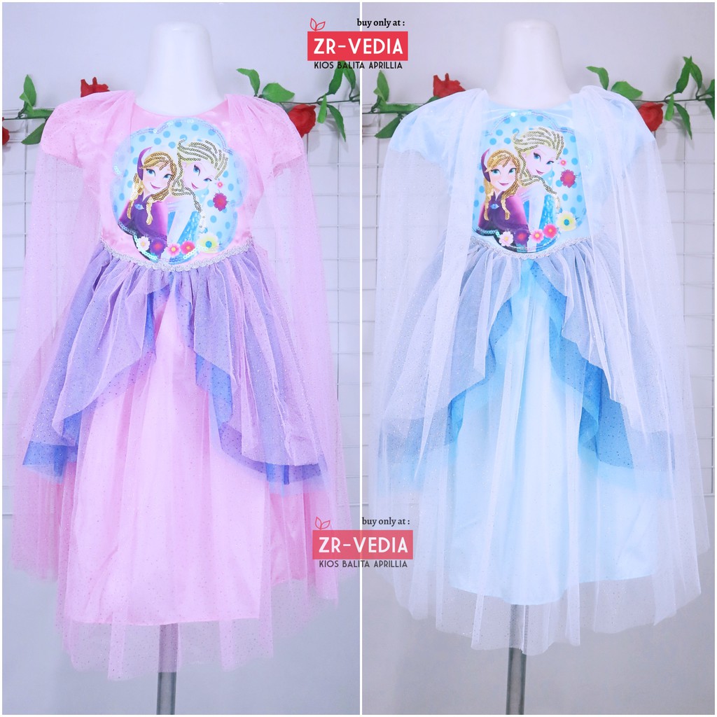 Gaun SNOWY FROZEN uk 3-12 Tahun / Baju Pesta Ulang Tahun Kostum Princess Elsa Premium Dres Dress