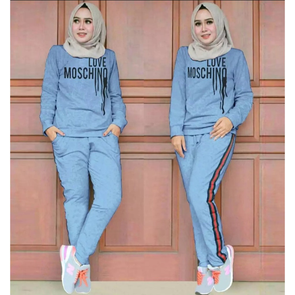 Stelan Training/ set olahraga wanita / Set Moschino