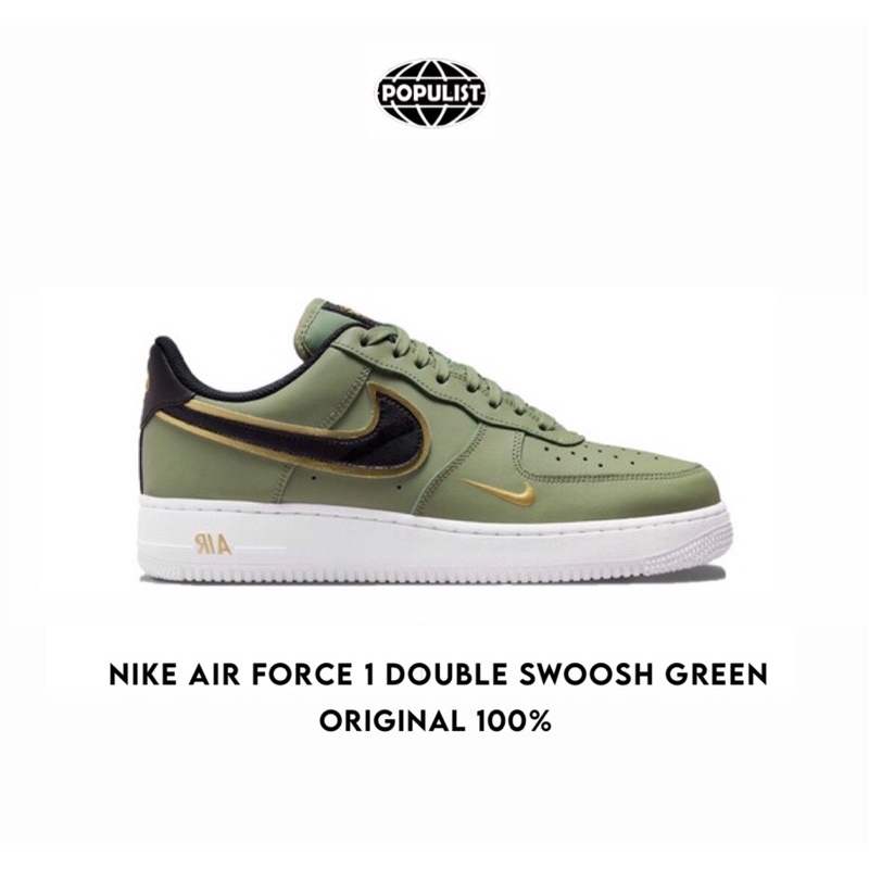 Nike Air Force 1 Low Double Swoosh Gold Green 100% Original Resmi