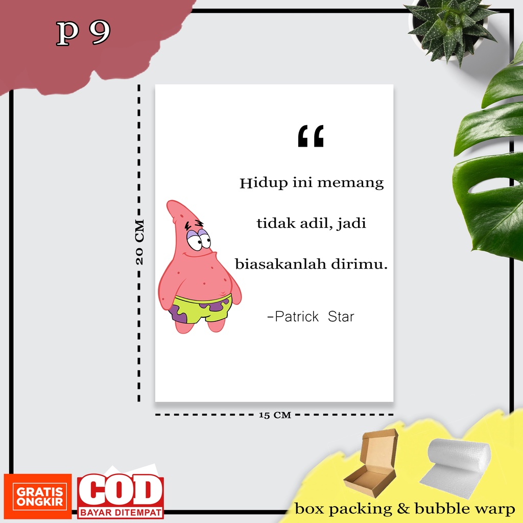 Wall Decor QUOTE PATRICK STAR , Dinding Rumah bahan kayu bukan mdf