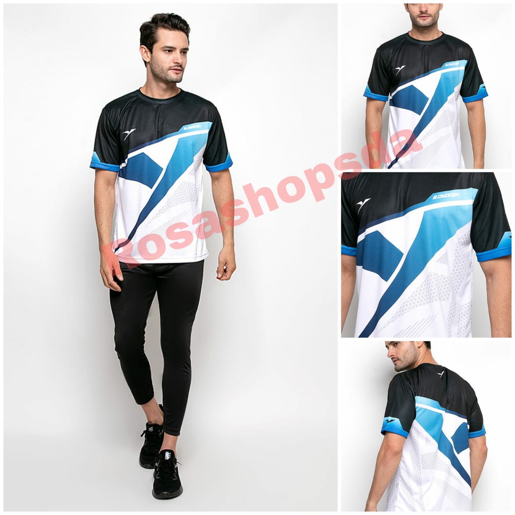 Baju Kaos Badminton Yoozh Original Blue FREE Sablon 2 Baris
