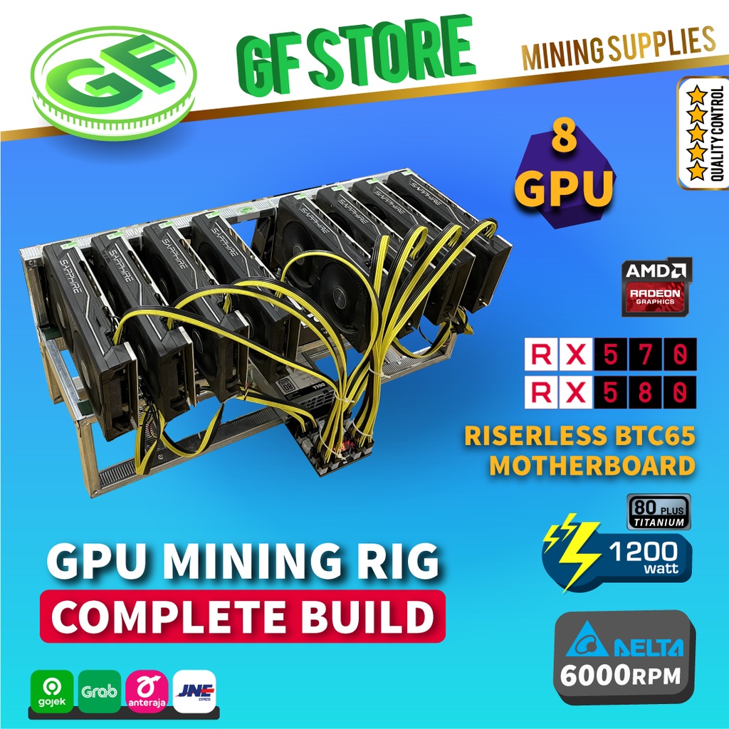 Mining Rig 8 x RX 580 / 570 8GB⚡Complete Build w/ Server PSU