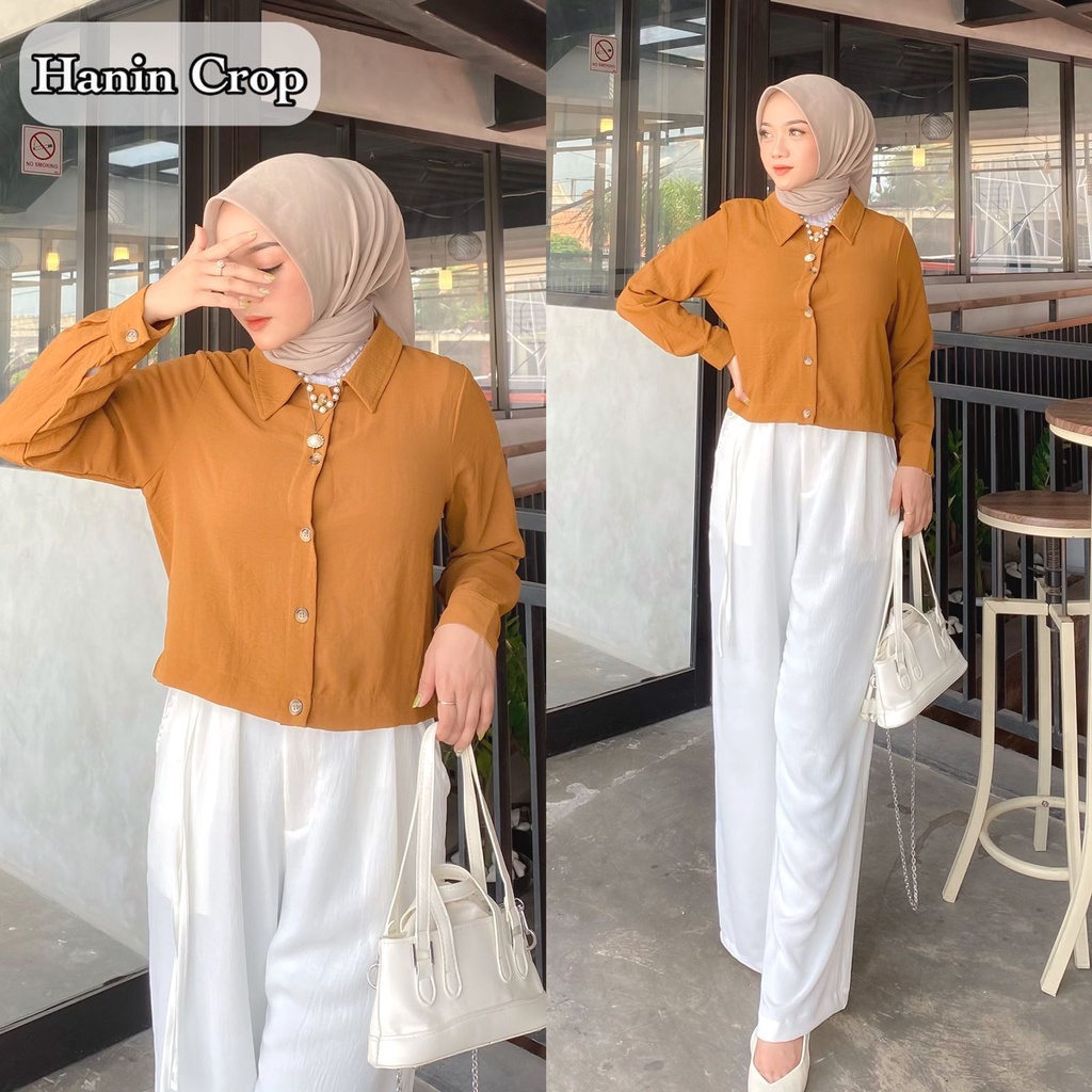 Toply shop Kemeja wanita  hanin crop Crinkle  airflow