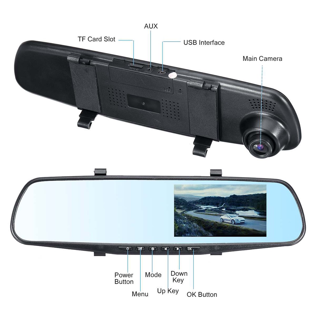 Car Camera Spion + Dasbor Dashcam Kamera Mundur Mobil CCTV Vehicle  1080P 4.3 Inch Resolusi 1080p DVR Das Full HD Bahasa Indonesia-7