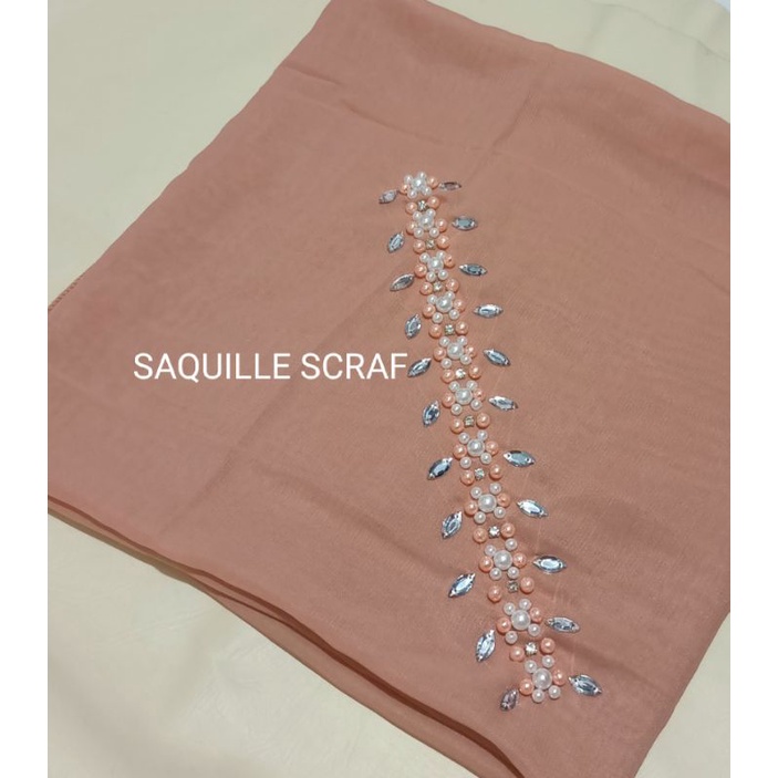 segiempat bella square payet mutiara permata/jilbab segiempat bella square bando payet/hijab bella-PEACH SALEM TUA